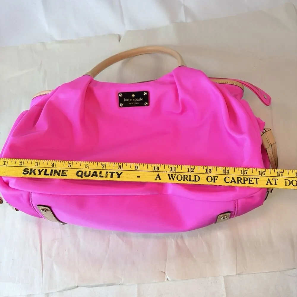 Kate Spade NY Classic Nylon Stevie Pink Beige Logo Diaper Bag Tote Travel EUC